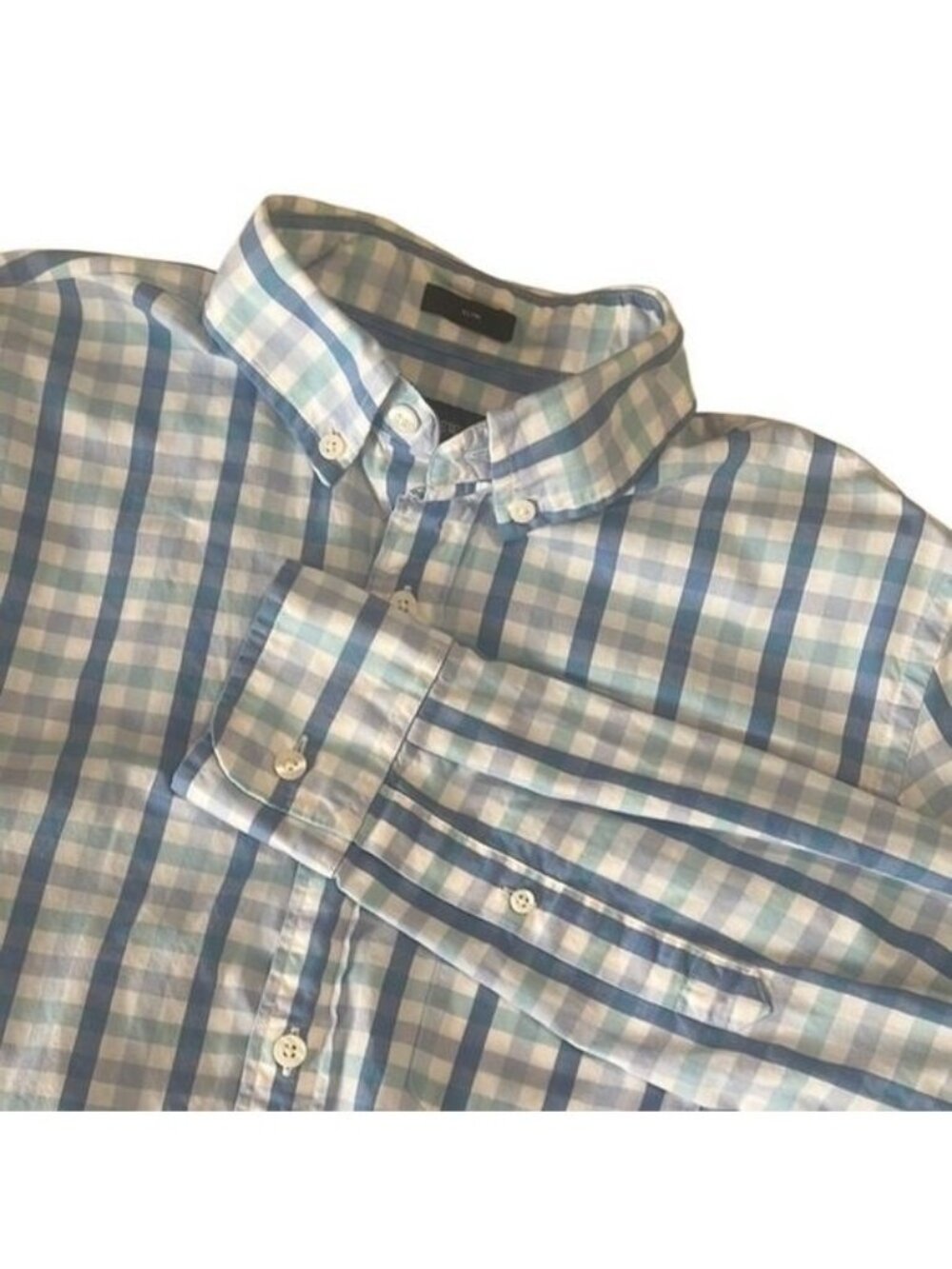 J Crew Blue and White Checked Long Sleeves Button Down Slim Shirt Size Small